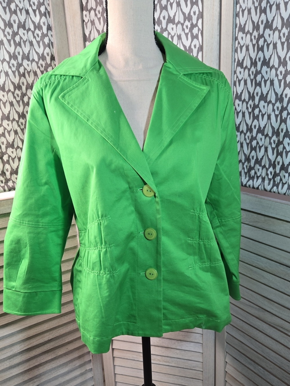 Joan Rivers Bright Green Three-Button Cotton Blazer